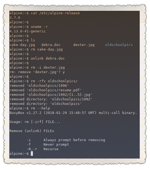 How to delete and remove files on Alpine Linux nixCraft