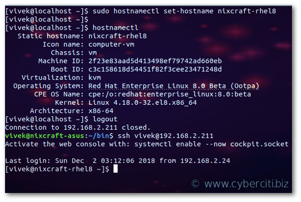 RHEL 8 Change Hostname name) command nixCraft
