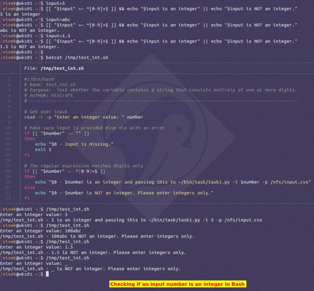 Bash see if an input number is an integer or not nixCraft