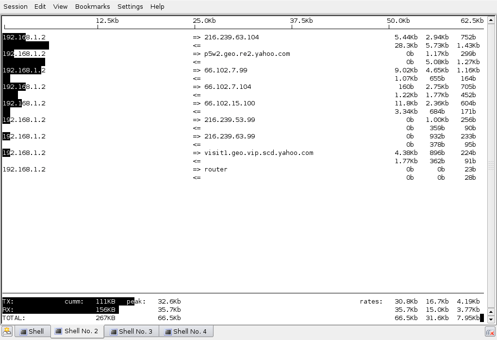 Linux display bandwidth usage on an interface by host using iftop
