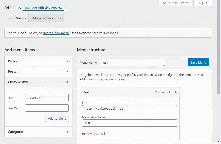 How to Edit WordPress Navigation Menu/Links CyberOptik