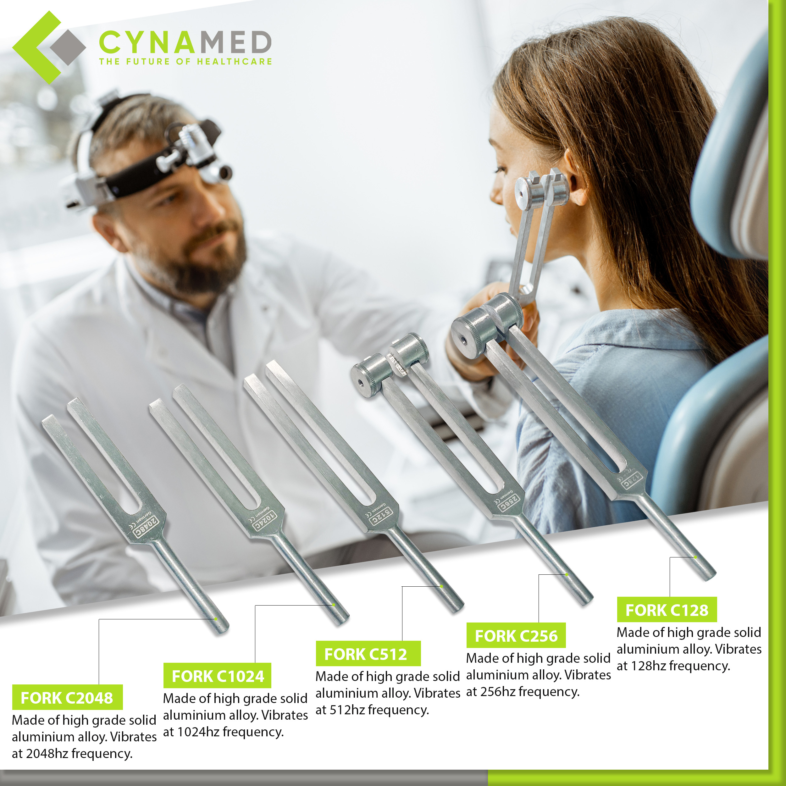 Cynamed Premium Grade Tuning Fork Set of 7 Neurological Examination