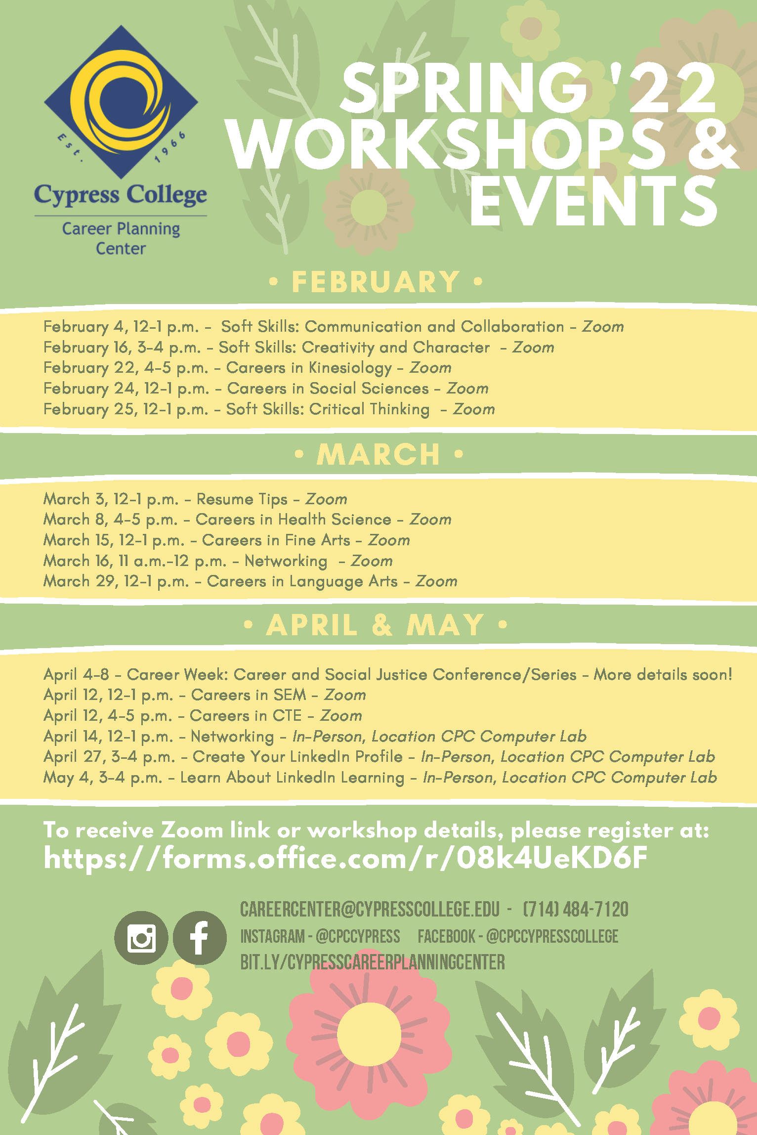Cypress College Spring 2022 Schedule Career Planning Center Spring 2022 Workshops & Events - Cypress College