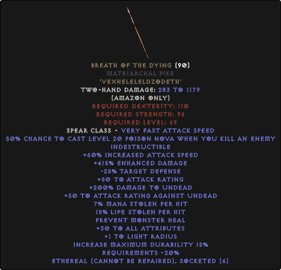 Buy Diablo 2 Breath of the Dying Matriarchal Pike 3 J&S Ethereal