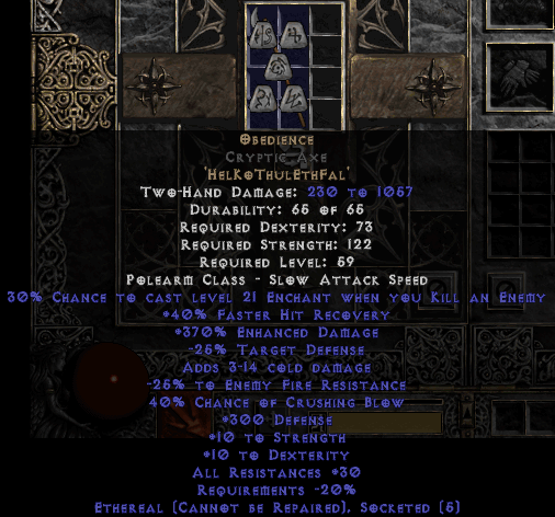 Buy Diablo 2 Obedience Cryptic Axe Ethereal At