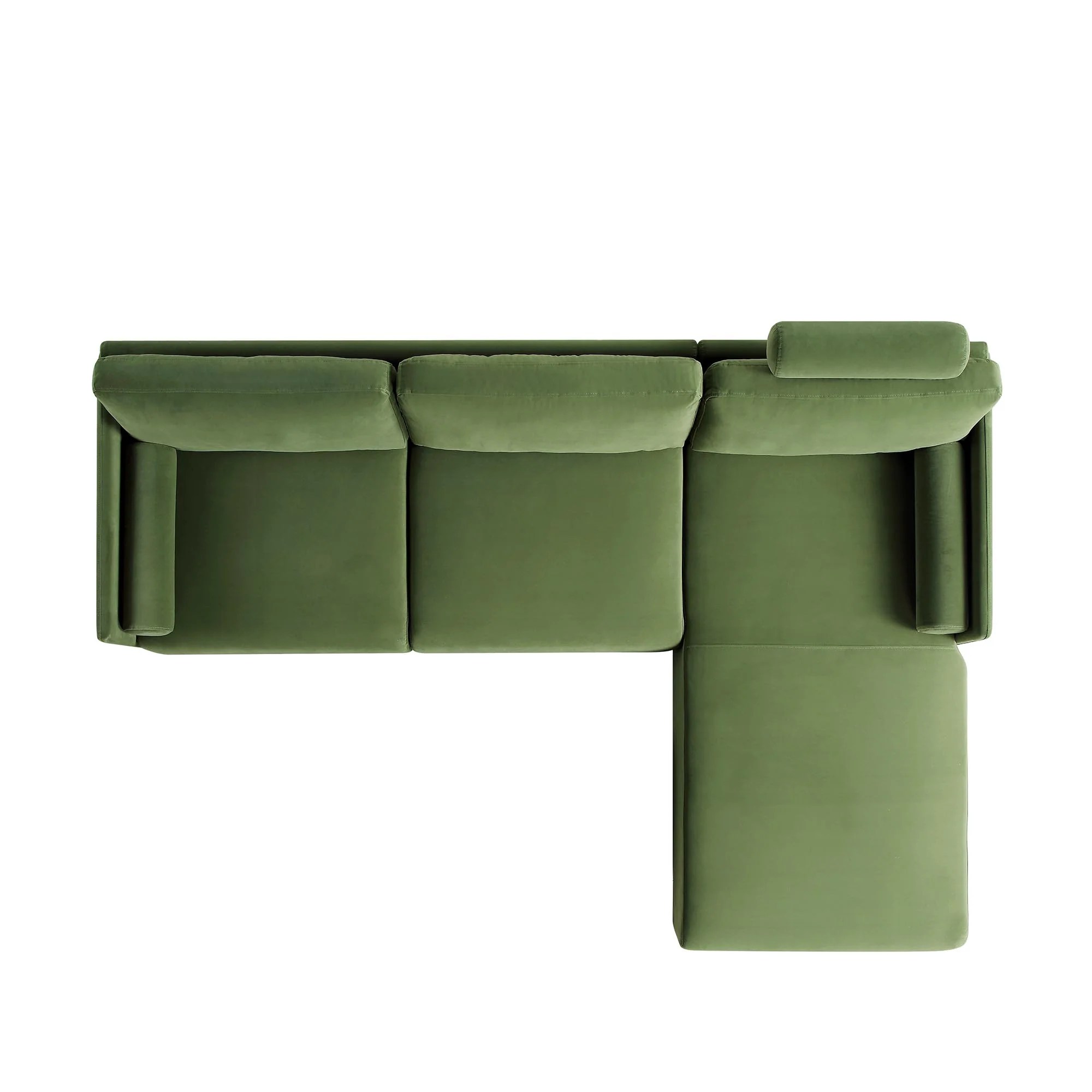Timber Fern Green Velvet Sofa, Large 3Seater Chaise Sofa Right Hand