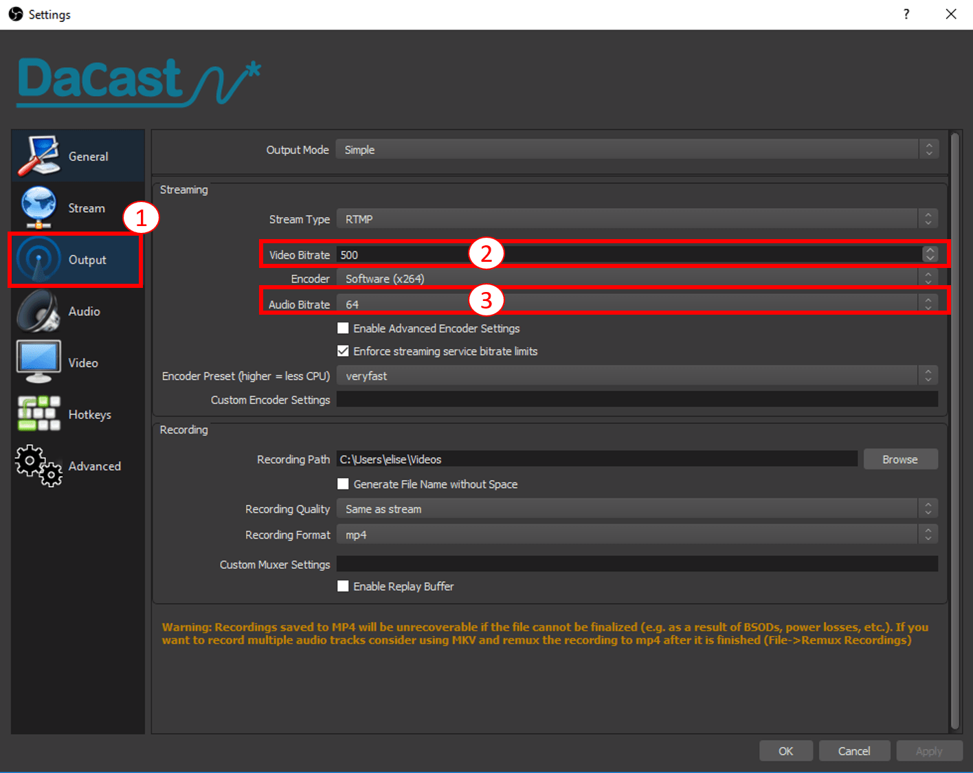 OBS Studio with DaCast