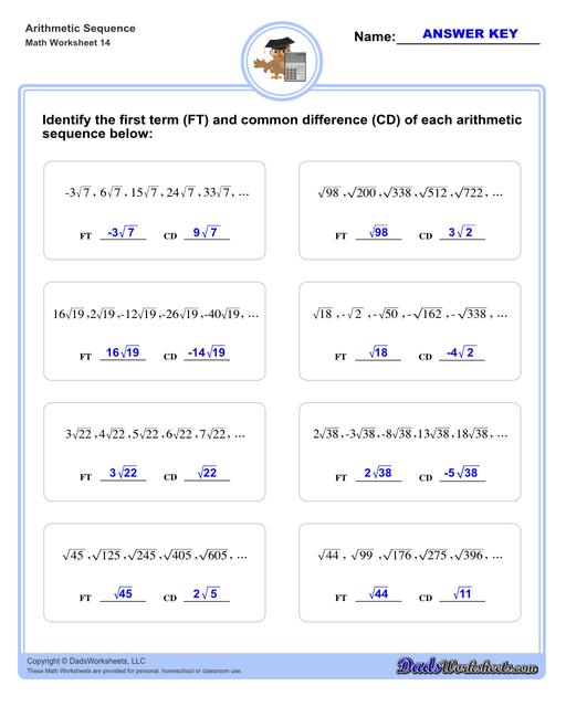 Math Worksheets Arithmetic Sequences Arithmetic Sequence First Term And Common Difference V2