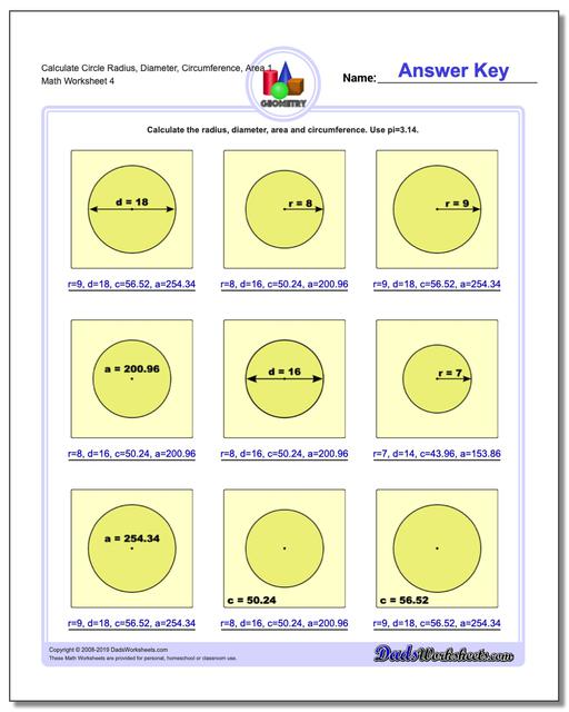 Math Worksheets Basic Geometry Basic Geometry Calculate Circle