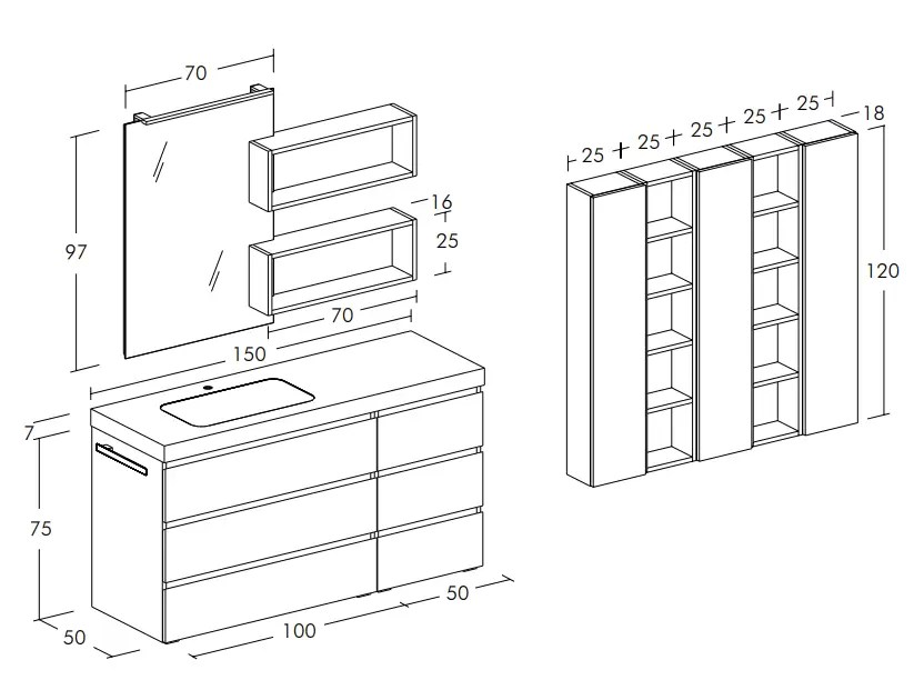 Mobile da bagno sospeso Misura L.150 P.50 cm Finitura Laccato