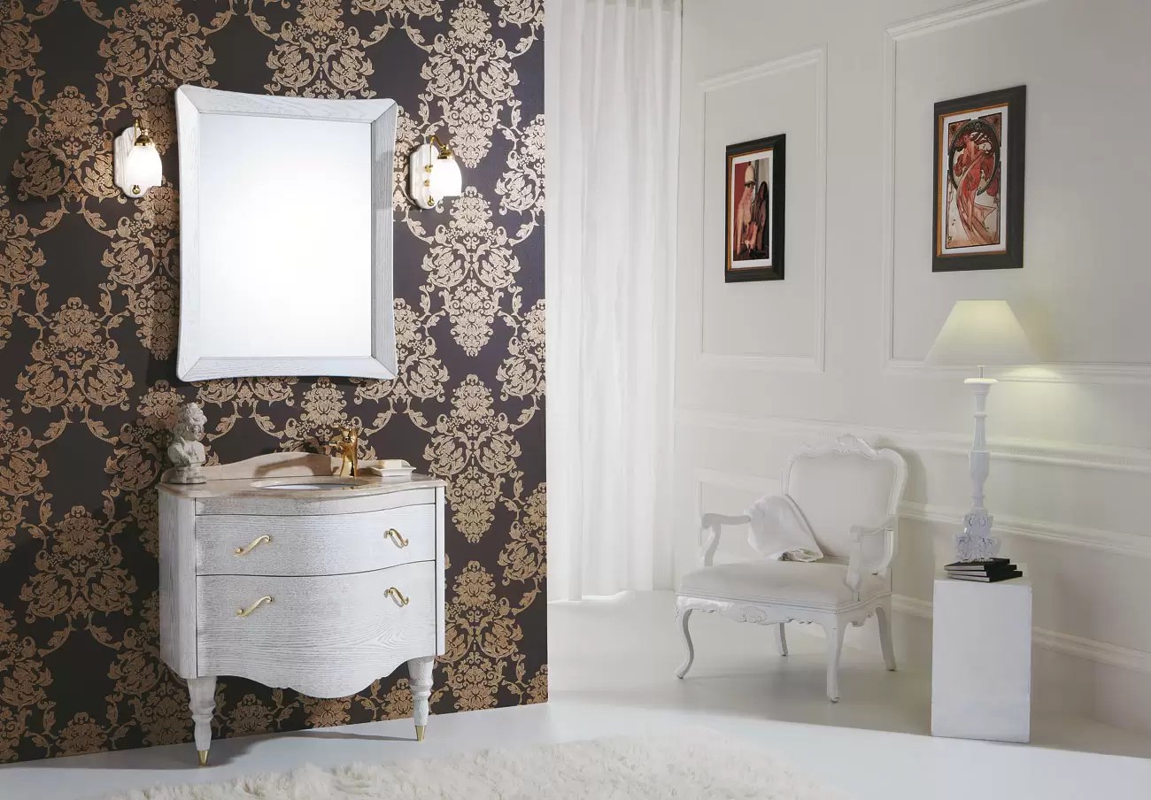 Mobile da bagno con cassetti e specchio rettangolare Misura L.86 P