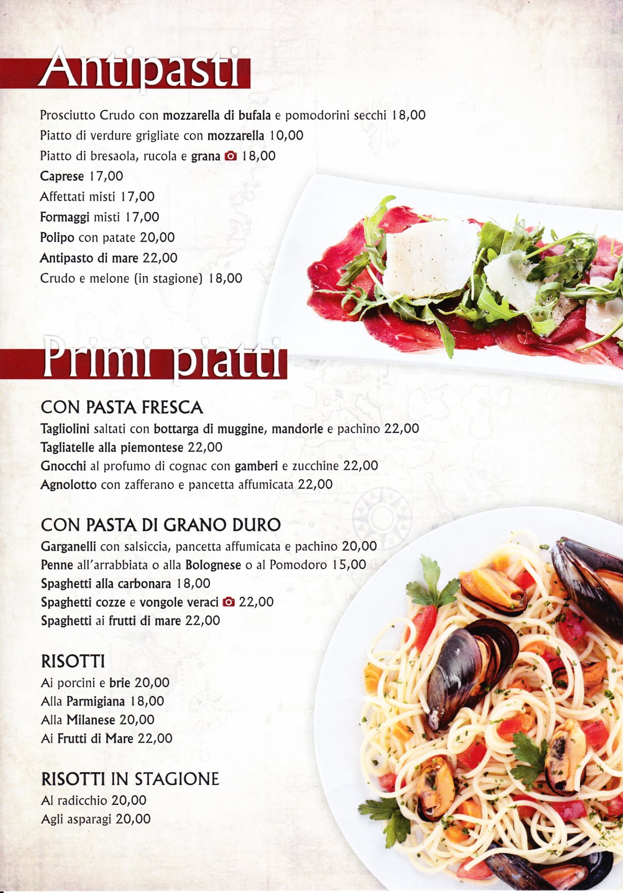 Il Menù Primi Piatti Ristorante Pizzeria Da Franco