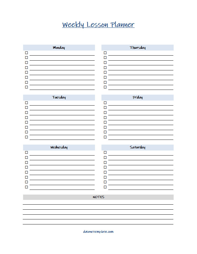 Free Printable Weekly Lesson Planner Template Free Printable Weekly Lesson Planner Template