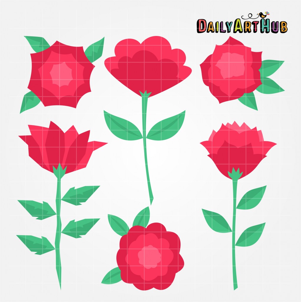 Simple Roses Clip Art Set Daily Art Hub // Graphics, Alphabets & SVG