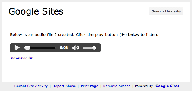 Embed an HTML5 audio player in Google Sites