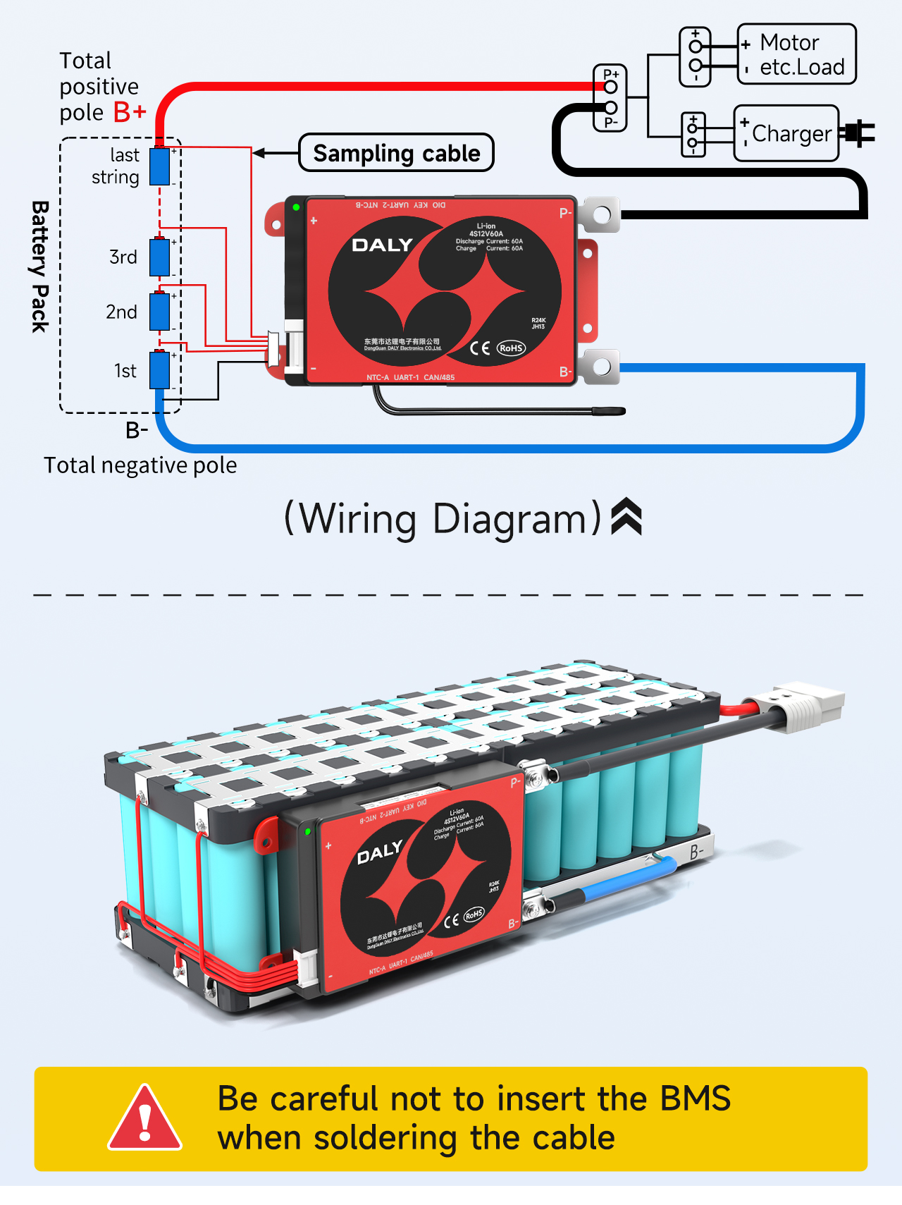 DALY Smart BMS 4S 12V 40A wiring tutorial - Daly Electronics Co., Ltd.