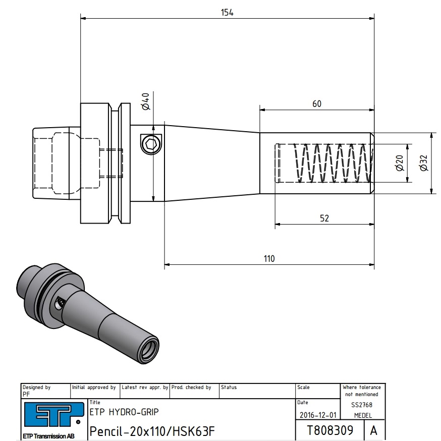 HYDROGRIP PENCIL20x110/HSK63F DamenCNC B.V.