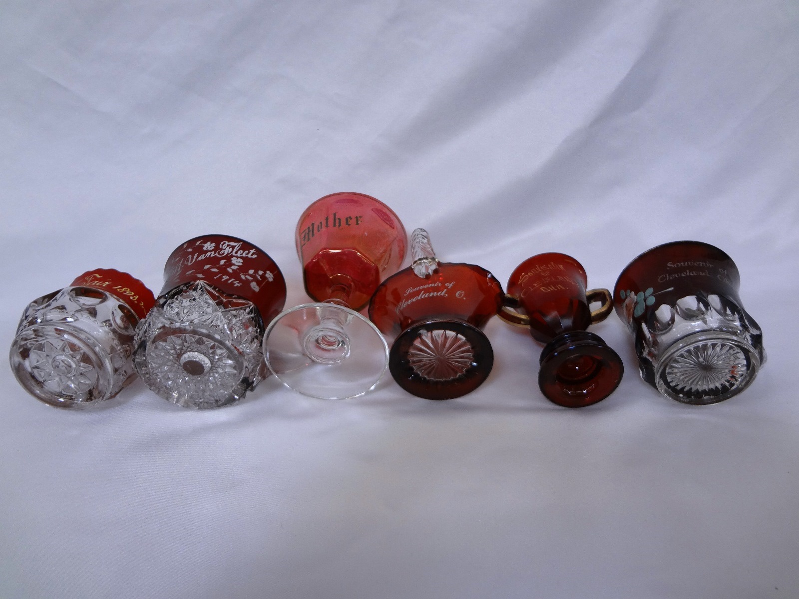 Lot Detail (11) Ruby Red Flash Glass Souvenir Glass