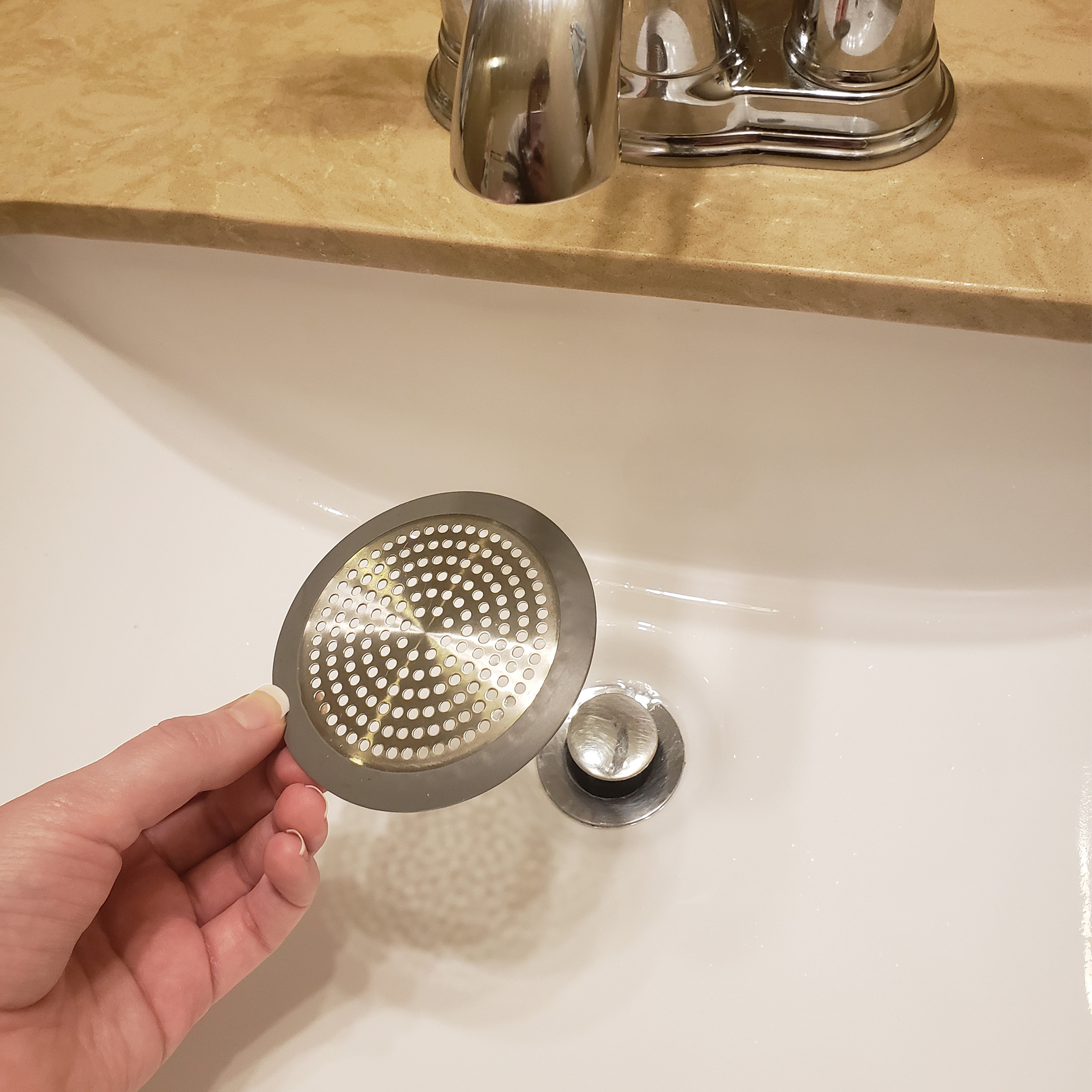 Bathroom Sink/Bathtub Hair Catcher & Drain Protector in Brushed Nickel