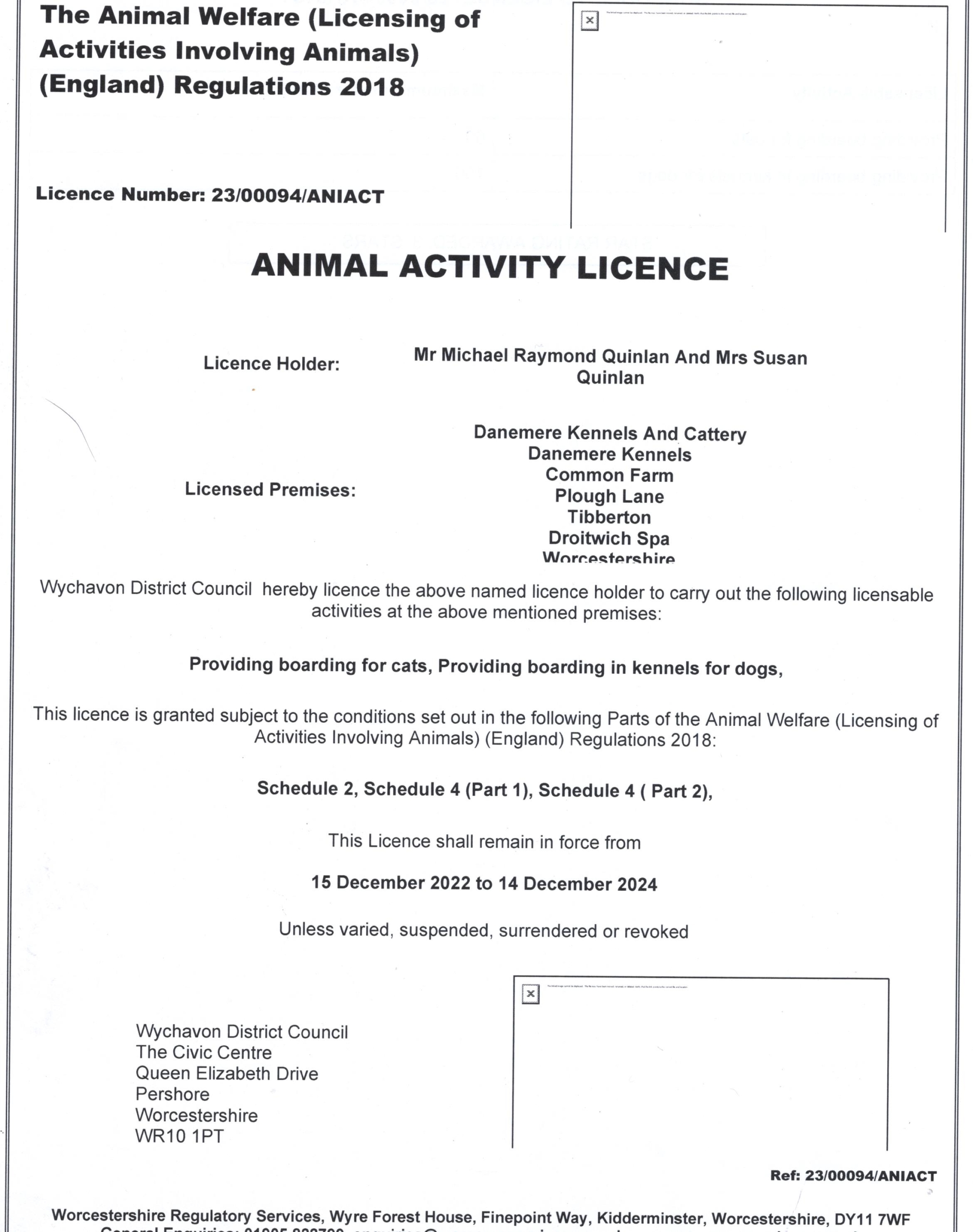 Licence Danemere Kennels