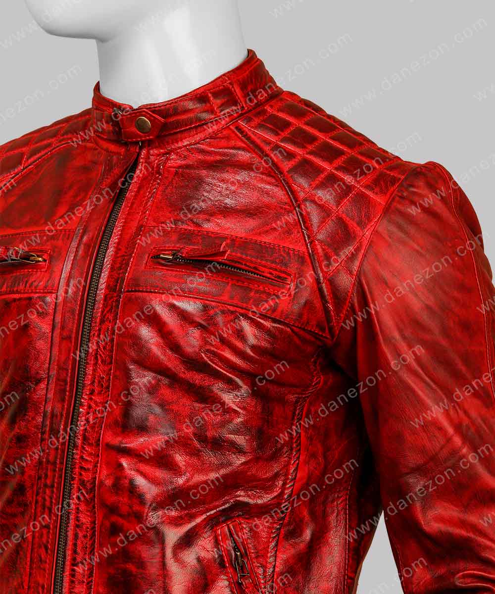 Red Café Racer Leather Jacket Mens Café Racer Red Jacket
