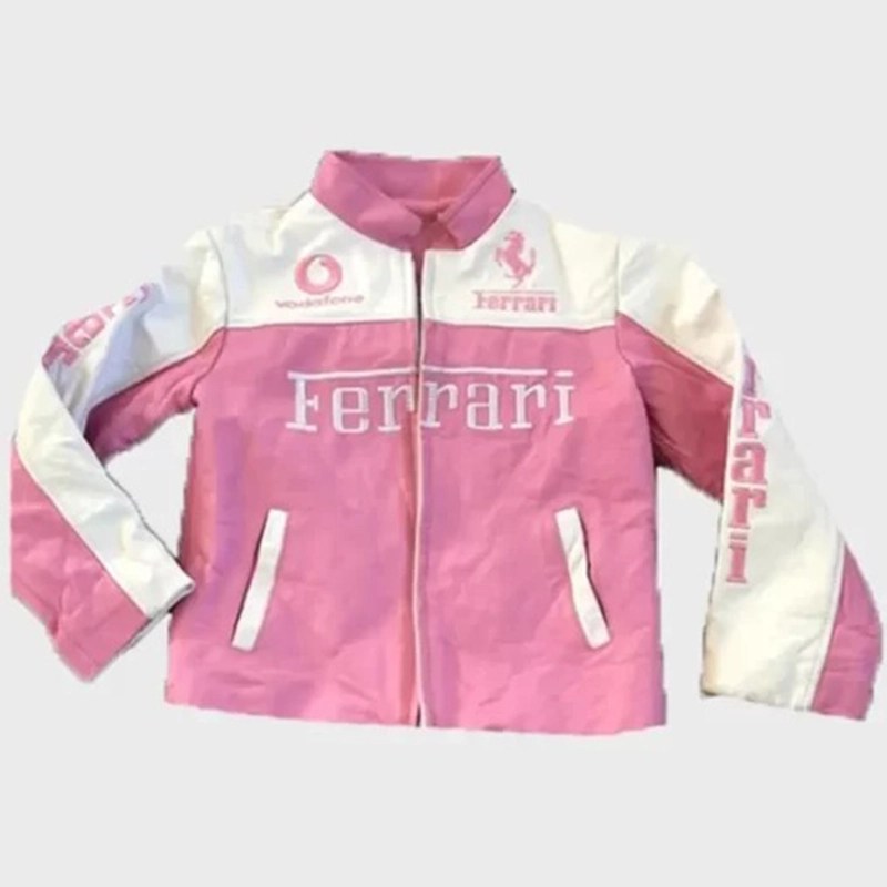 Ferrari Pink Leather Jacket Get Free Shipping