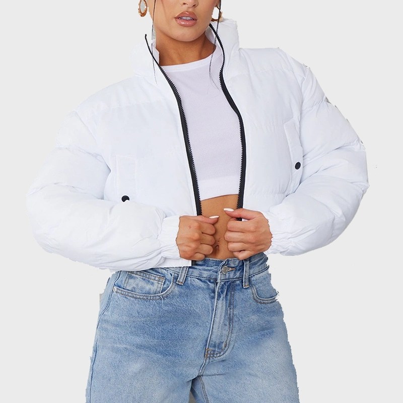 White Cropped Puffer Jacket For Sale Danezon