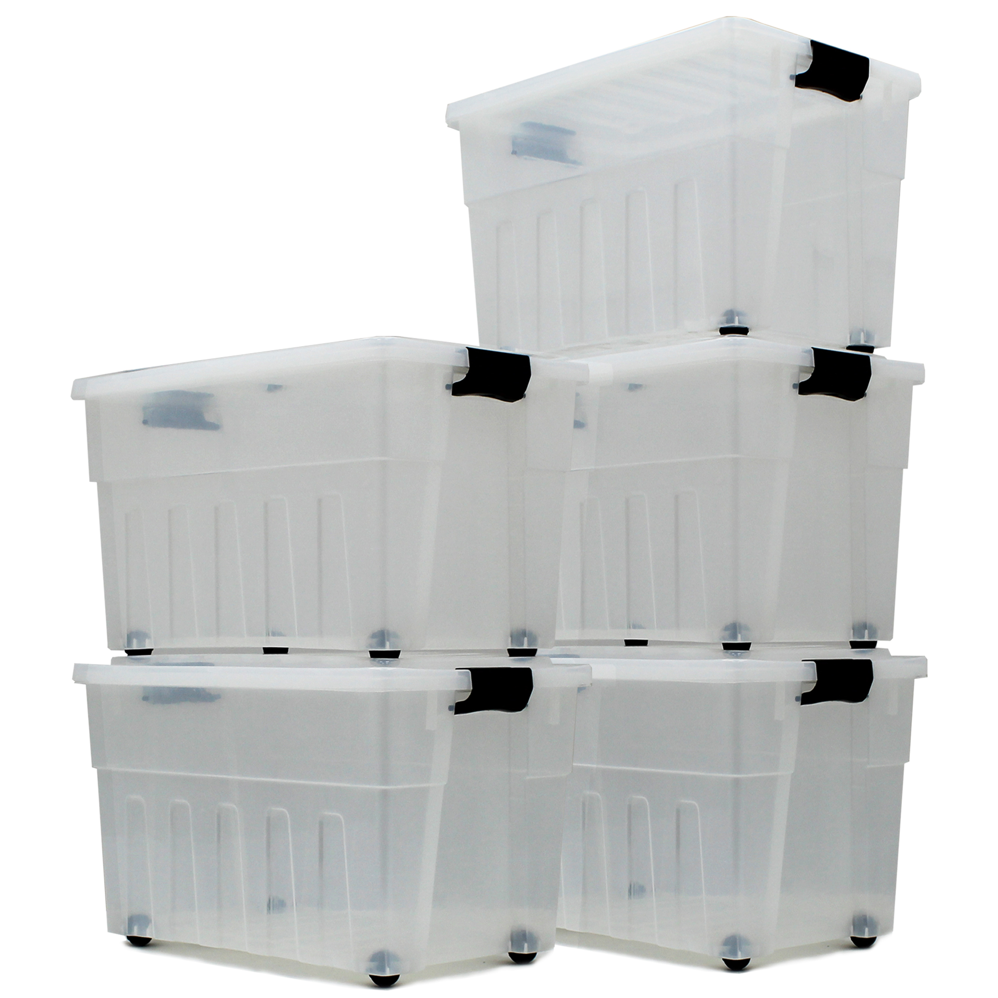 65L Large Storage Box with Lid & Wheels Plastic Stackable Box