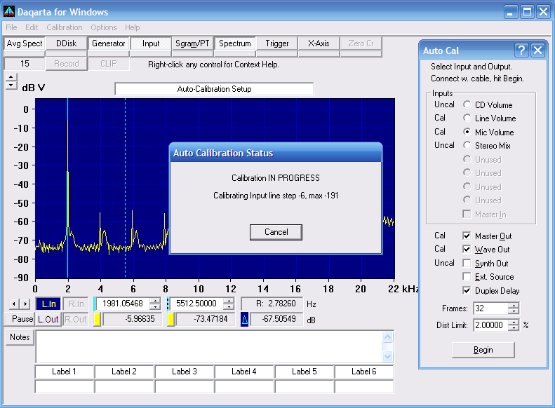 Daqarta Sound Card AutoCalibration Features