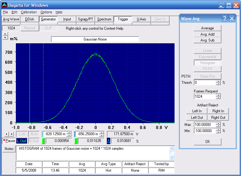 Daqarta Sound Card Histogram Screen Image