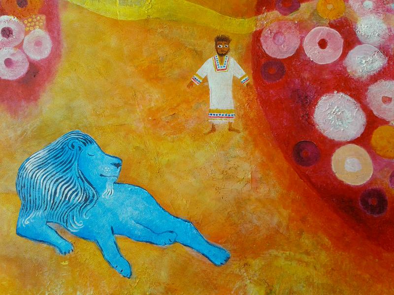 Contemporary Biblical Painting Daniel in the Lions' Den Darius Gilmont