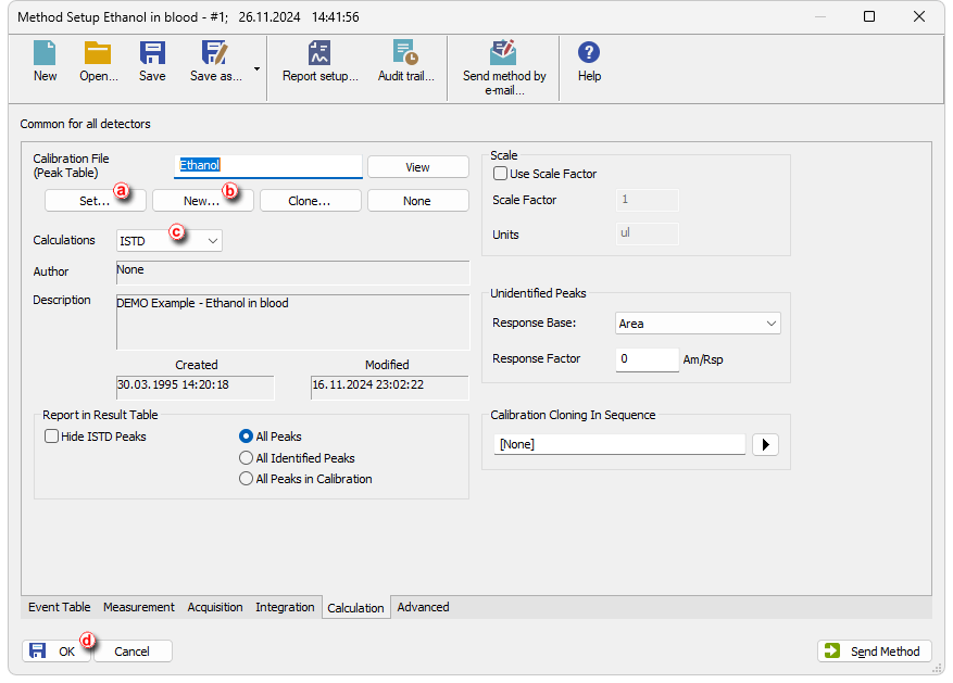 Setting the calibration in the method