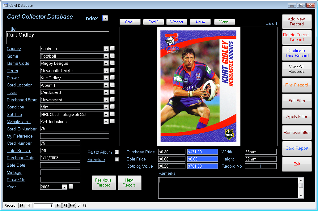 Sports Card Collector Database Database Base Australia