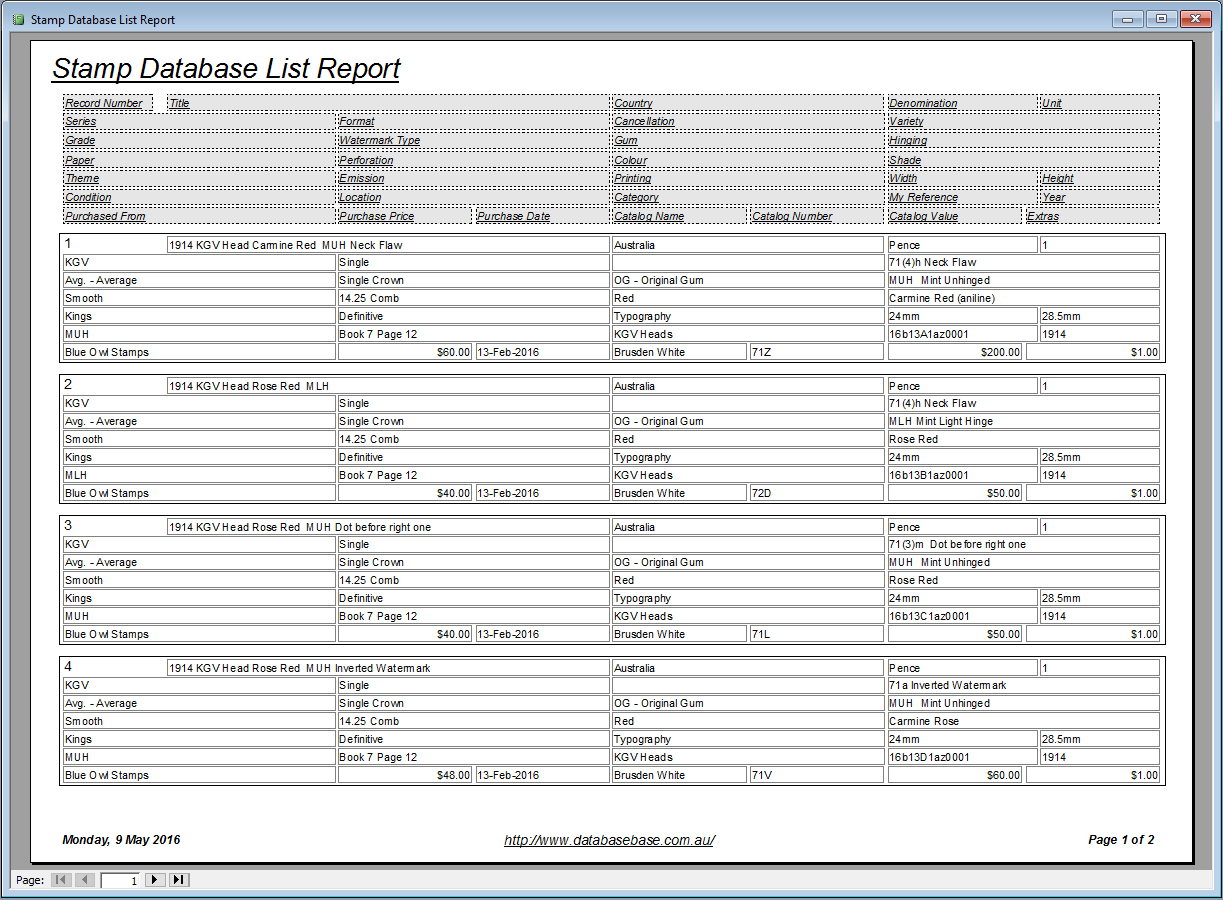 Stamp Collector Database Professional Database Base Australia