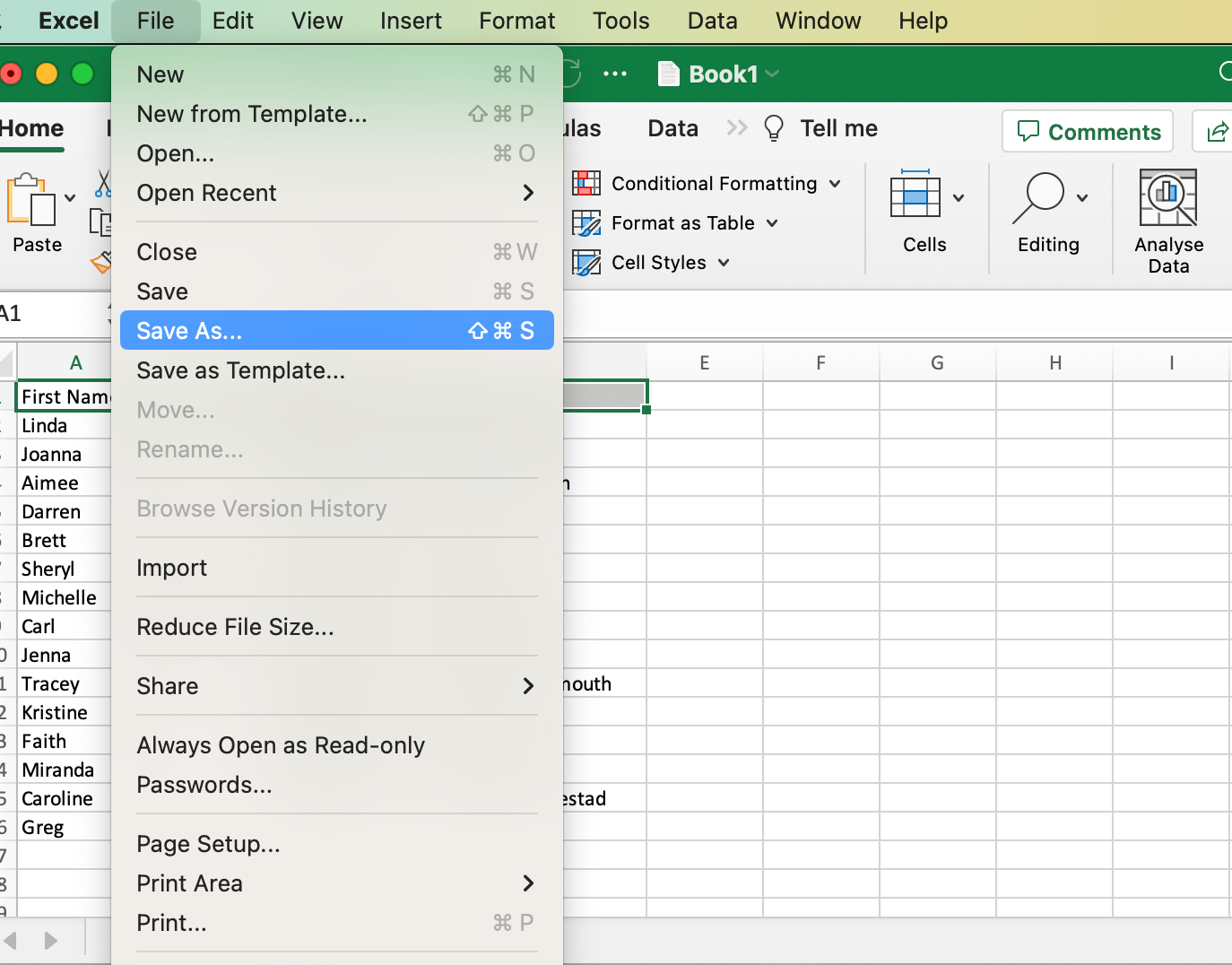Export Microsoft Excel selection into a CSV file Datablist