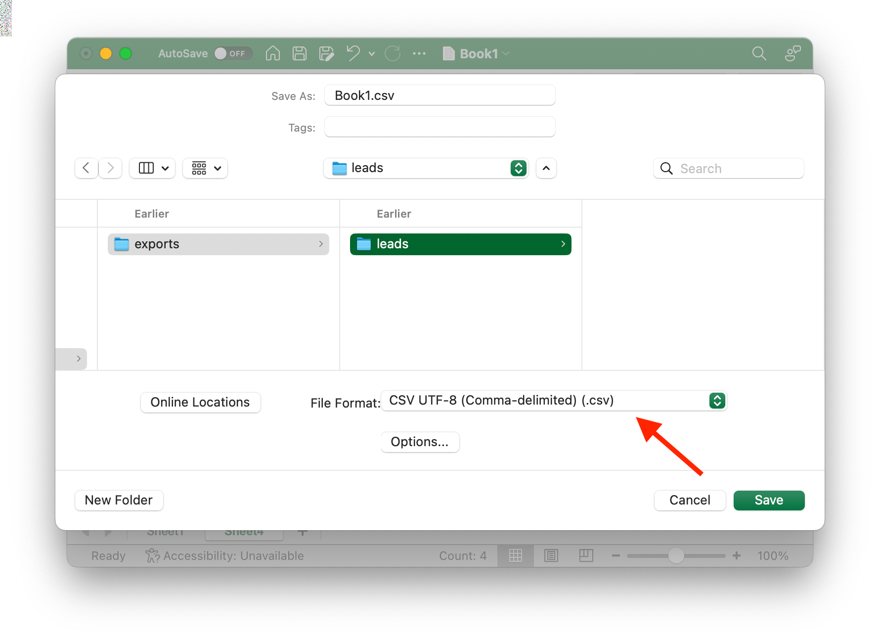 Export Microsoft Excel selection into a CSV file Datablist
