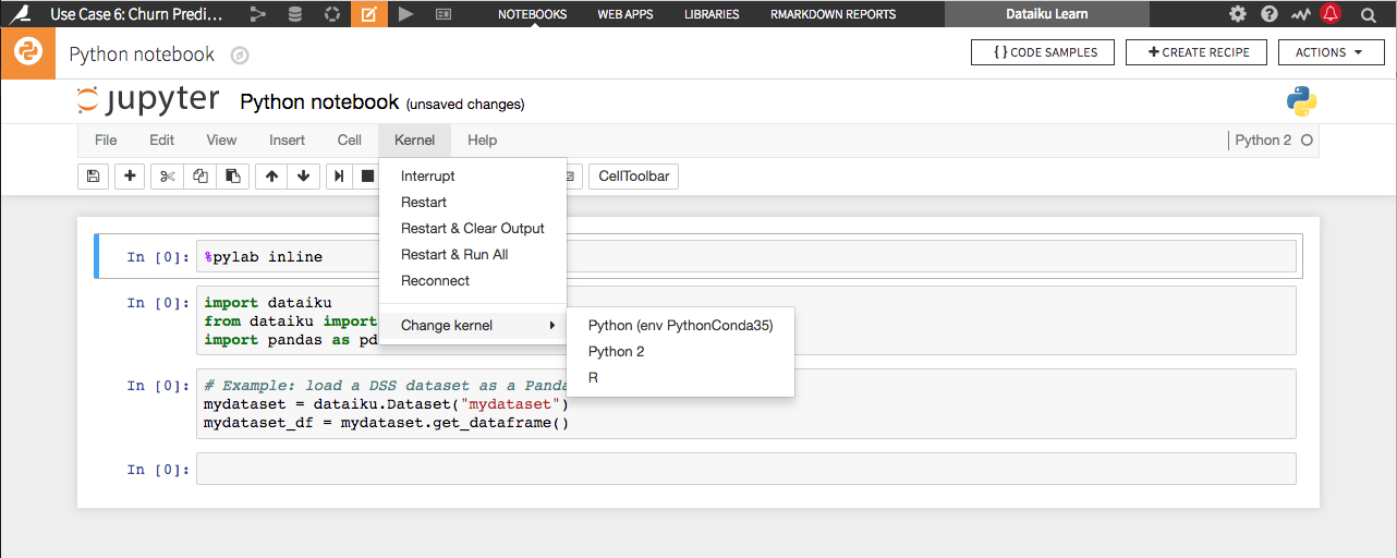 How to set a Python or R code environment at the Dataiku DSS project