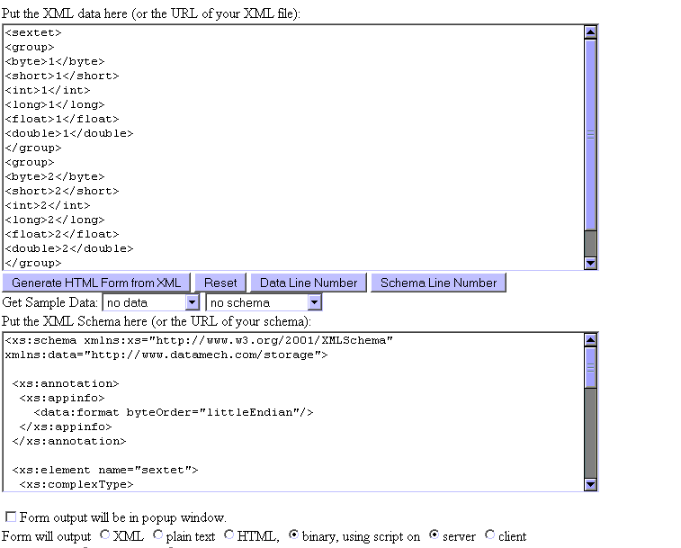 Editing binary data with XML converter and editor