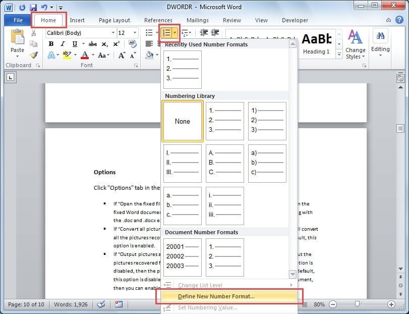 Add number in word table