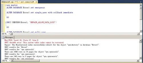Detailed Information about CHECKDB Error "This system table index