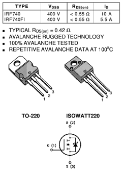 IRF740 Datasheet PDF, STMicroelectronics Datasheet IRF740