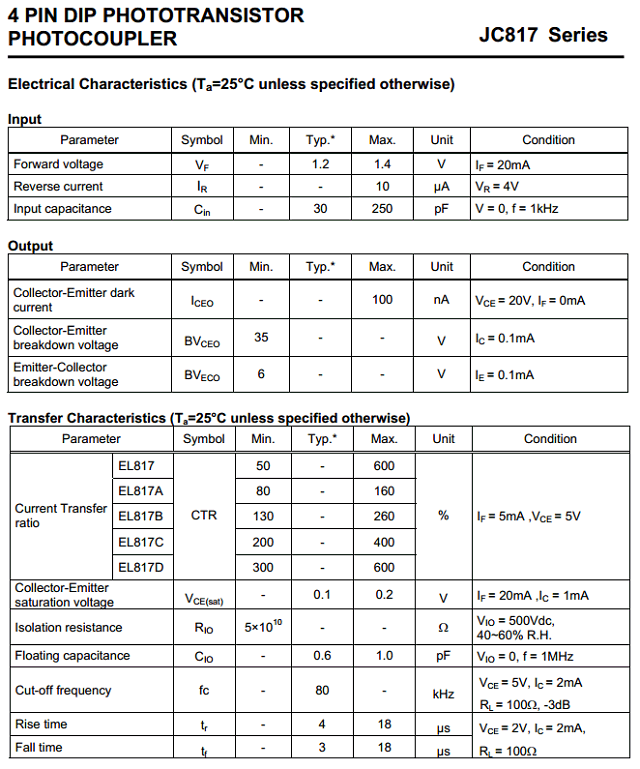 JC817 PHOTOTRANSISTOR 4Pin DIP Y.LIN