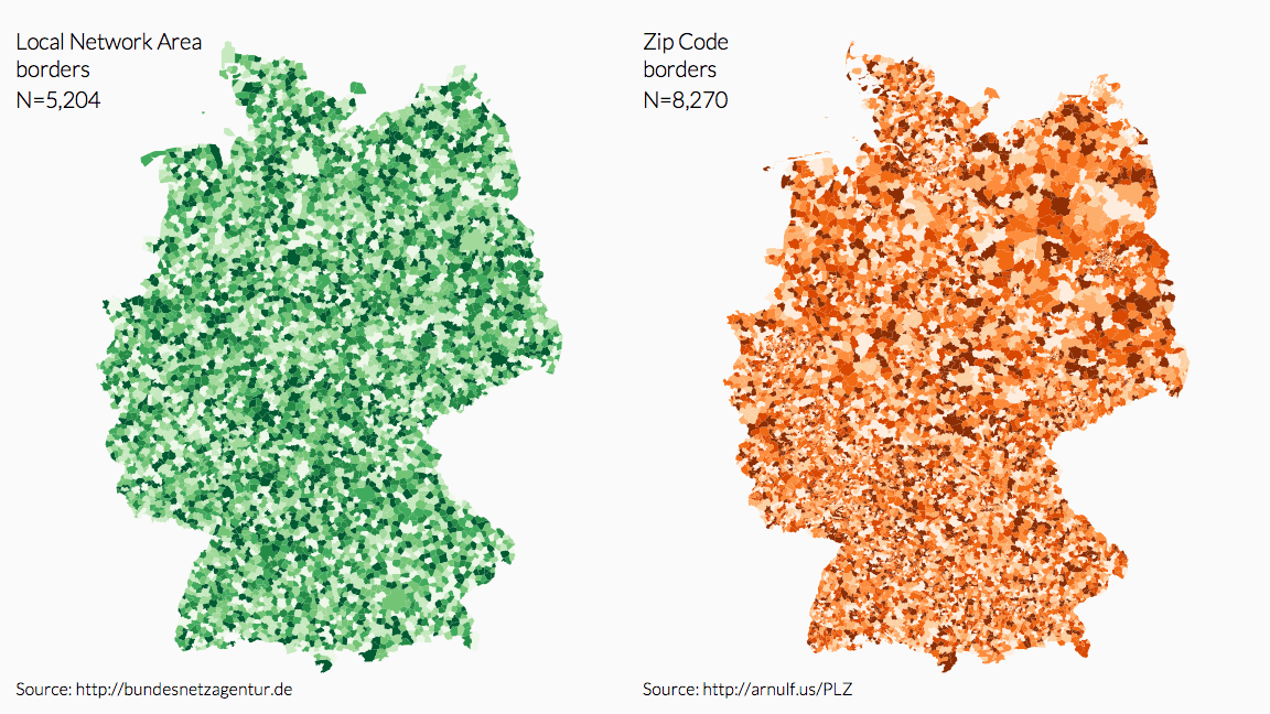 Maps of Germany Local Telephone Areas and Postcode Districts Data
