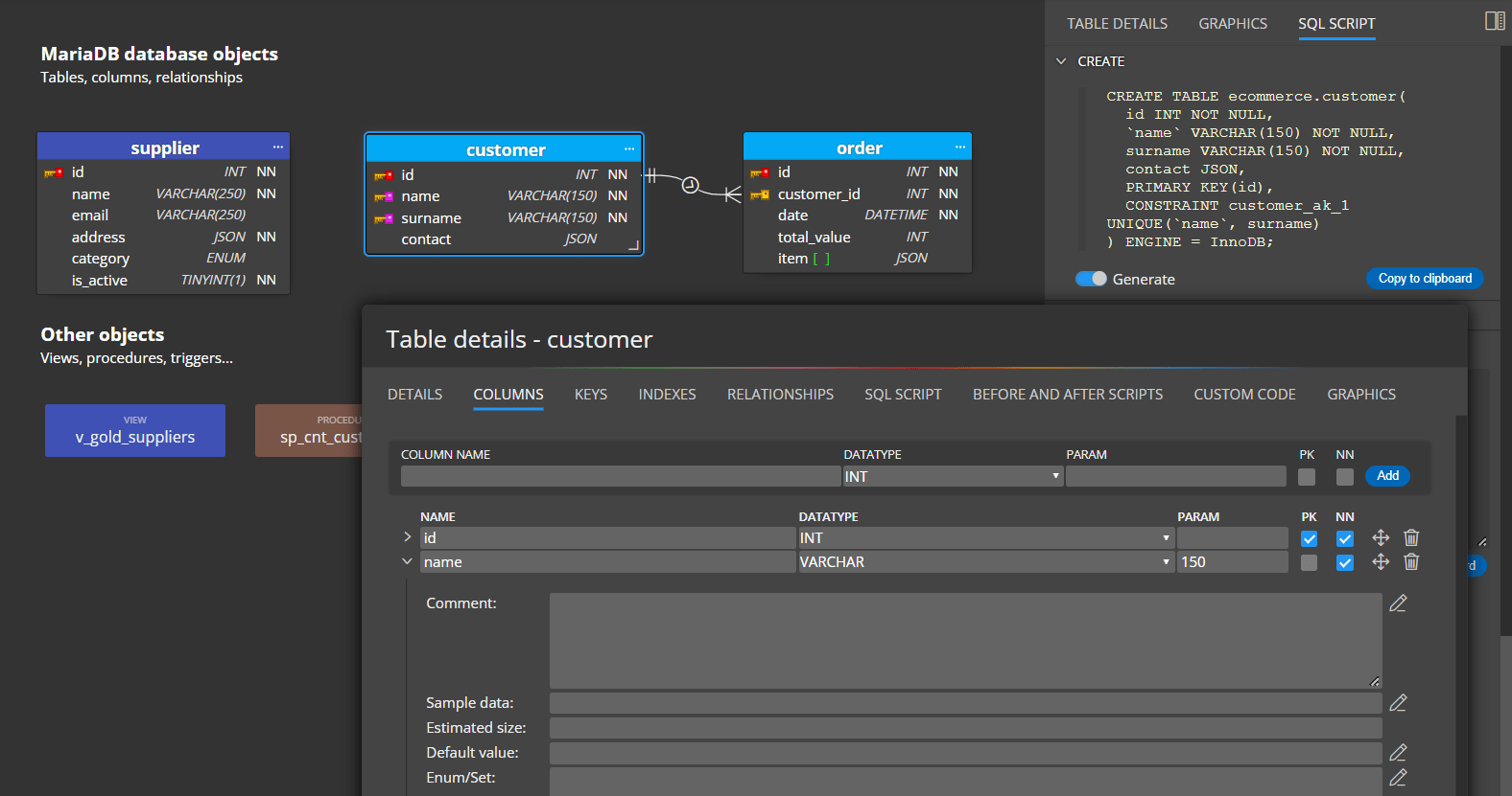 Database Modelling Tool for MariaDB