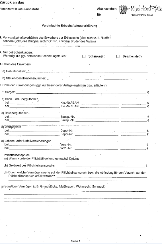 Erbschaftsteuererklärung Formular