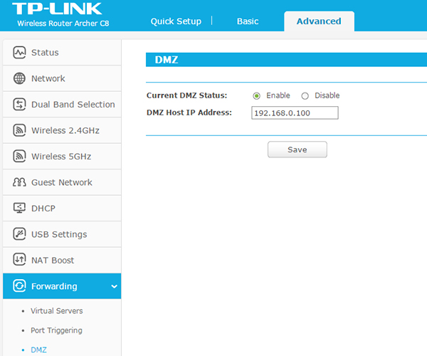 آموزش تنظیمات DMZ در مودم TPLink نحوه تنظیم DMZ در تی پی لینک