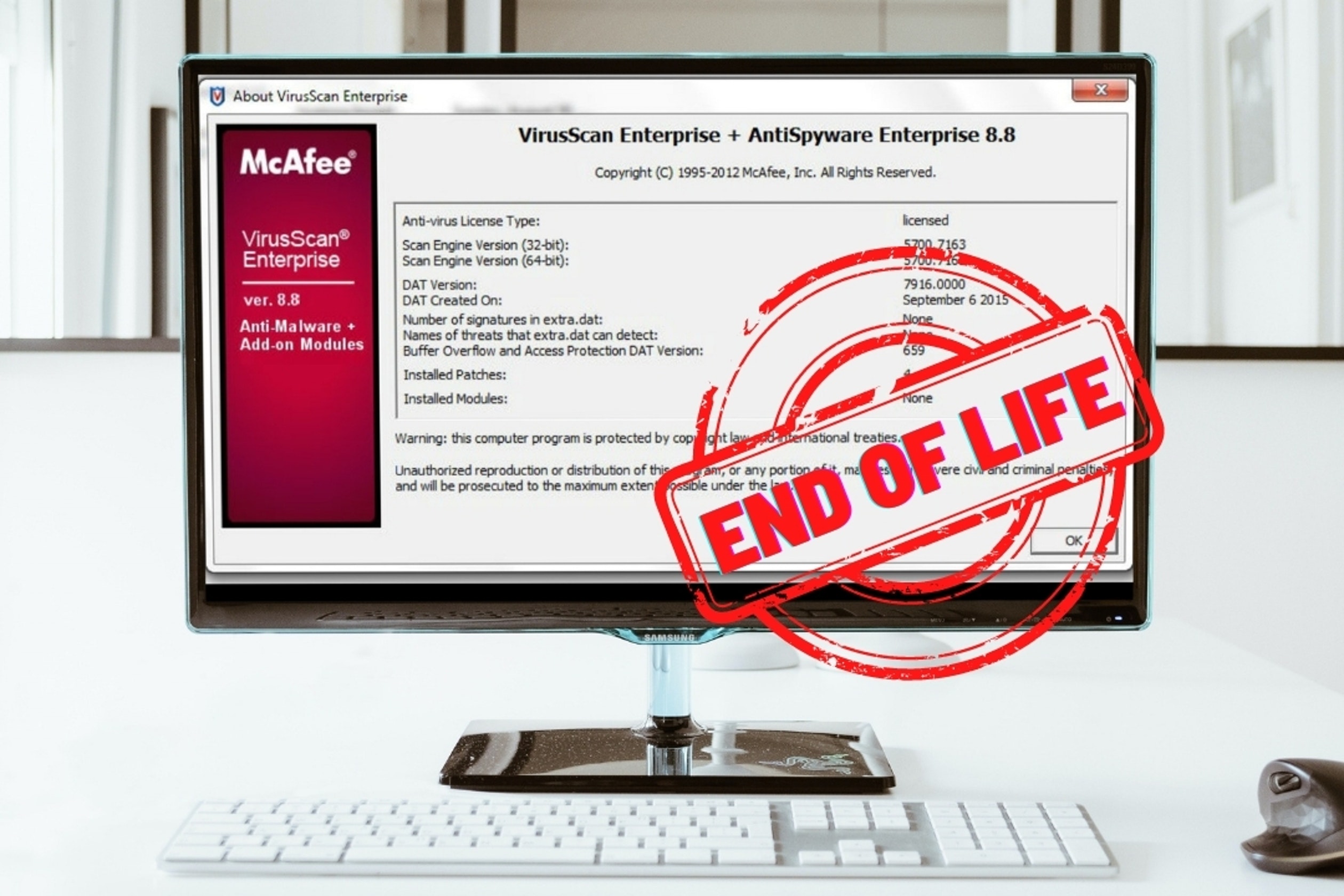End of life McAfee Virusscan Enterprise 8.8 (VSE)