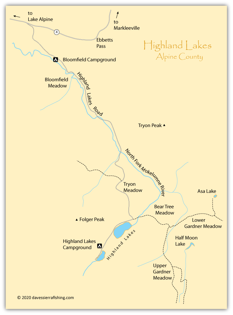Highland Lakes Map Dave's Sierra Fishing
