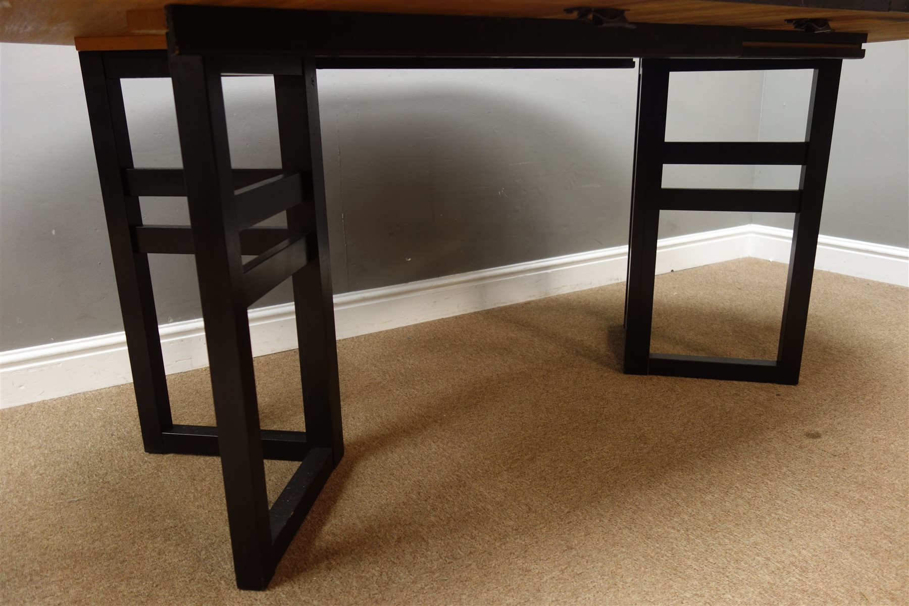 20th century Danish black finish ash dining table, oval extending table