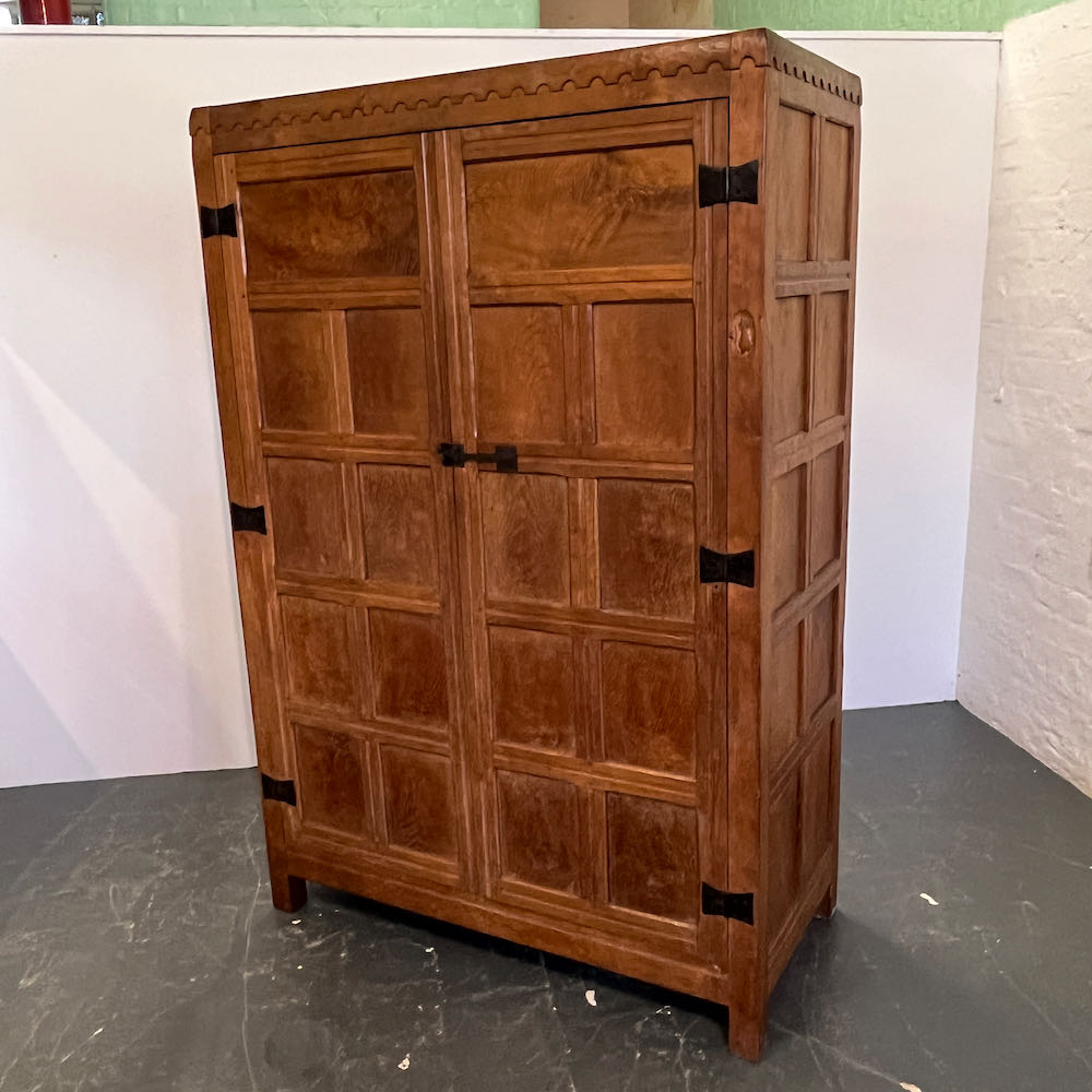 Mouseman Robert Thompson Early Oak Double Wardrobe, 1920s David